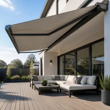 Retractable awning over deck